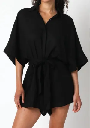 Kristin Linen Romper In Black