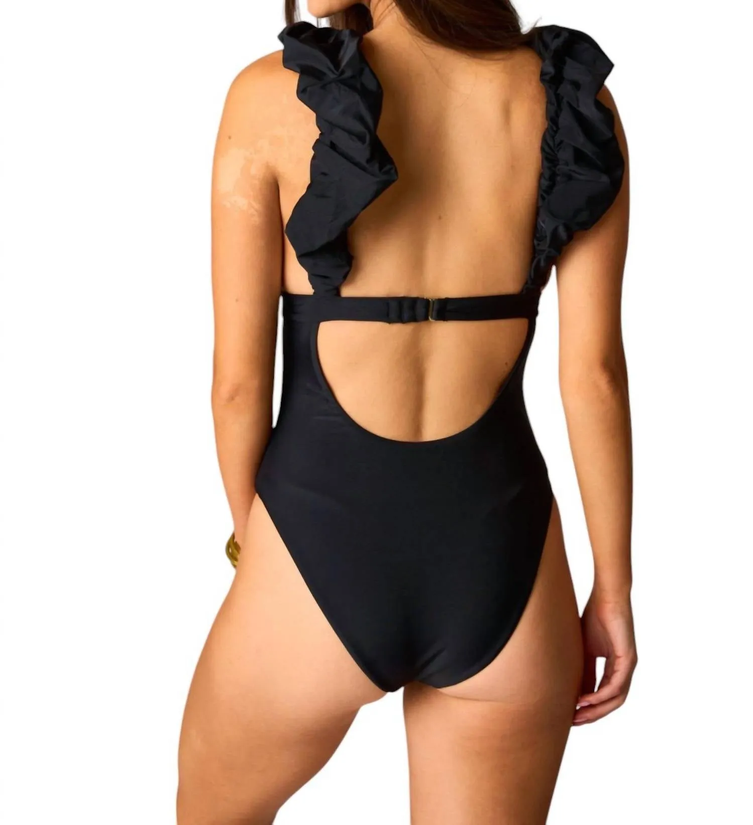 Lala Ruffle Shoulder One Piece In Black