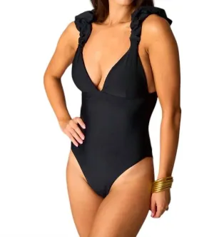 Lala Ruffle Shoulder One Piece In Black