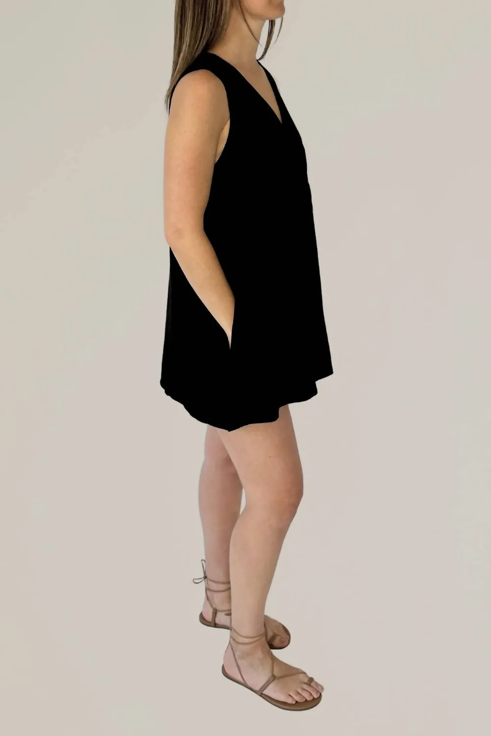Linen Blend Button Down Romper In Black