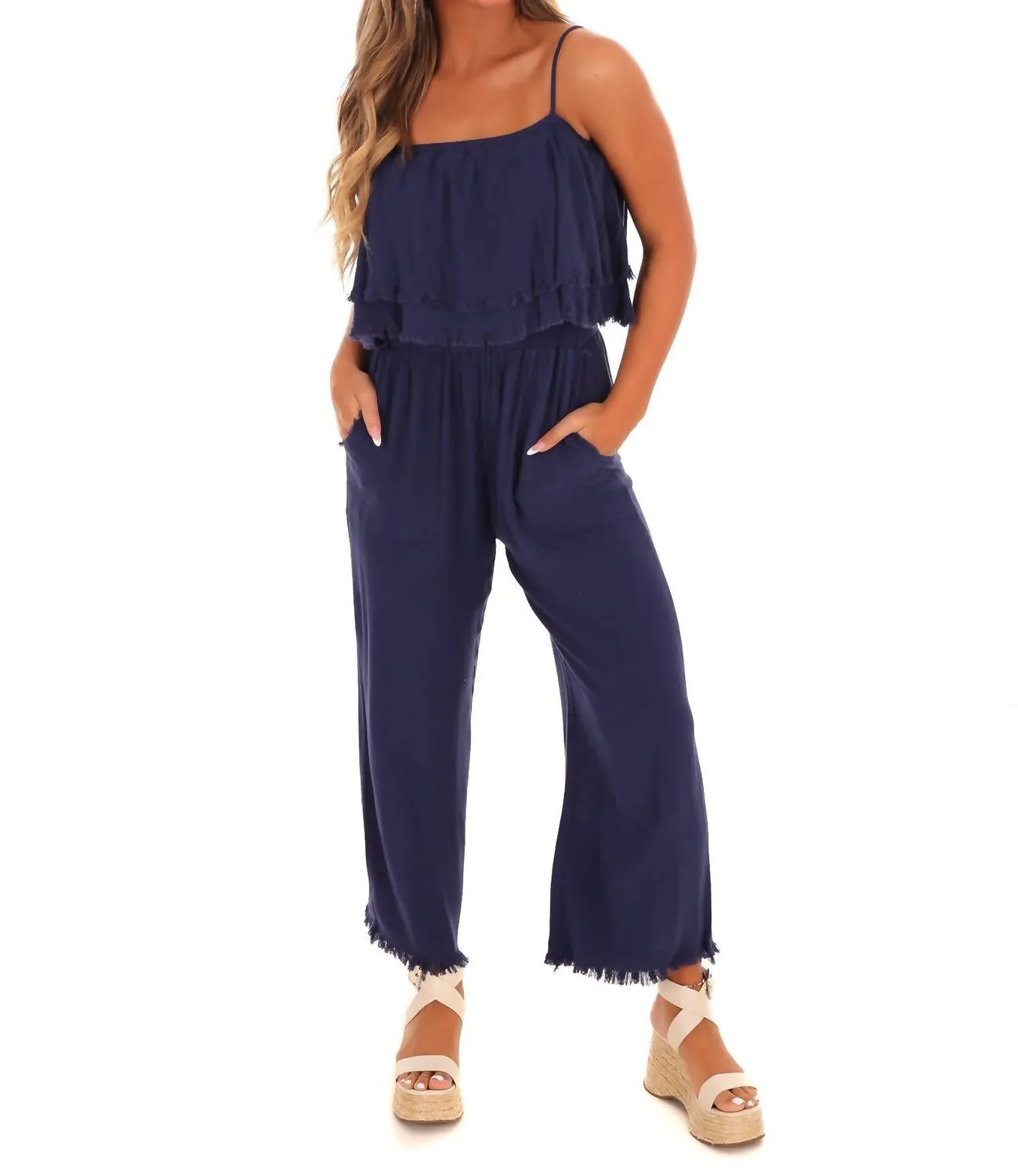 Losing My Mind Tiered Jumpsuit In Navy