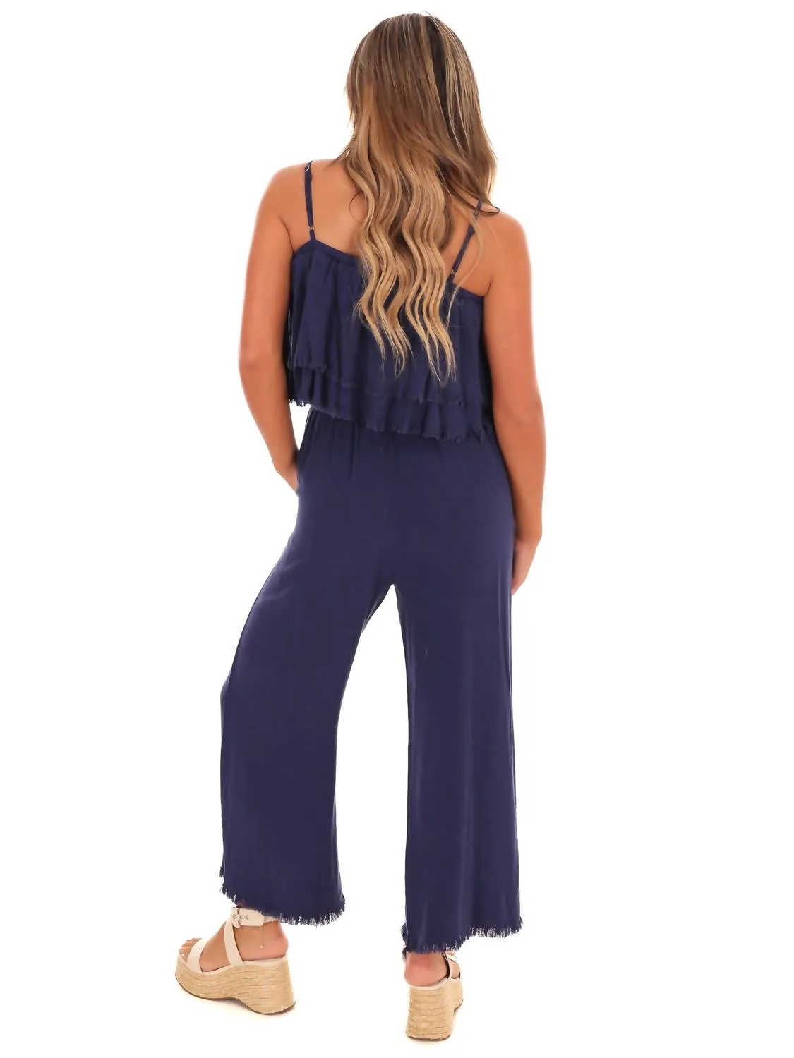 Losing My Mind Tiered Jumpsuit In Navy