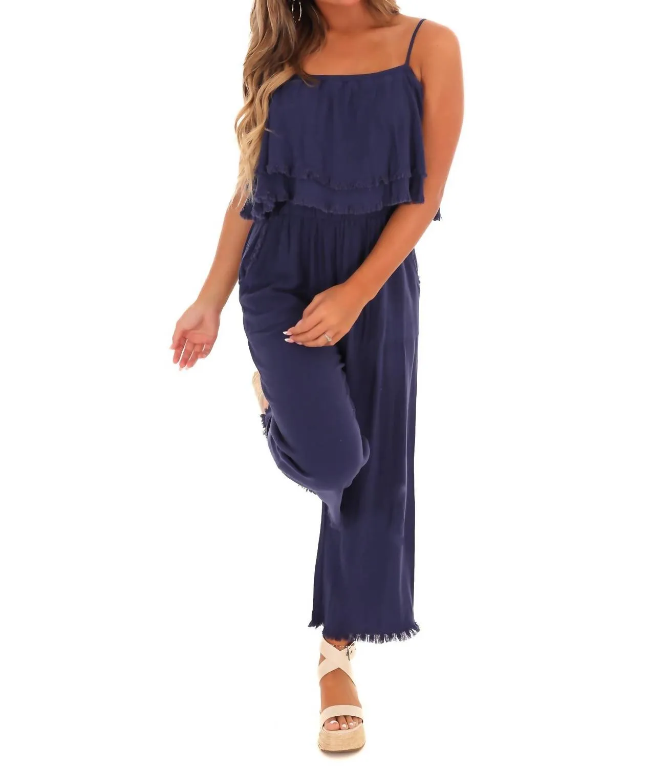 Losing My Mind Tiered Jumpsuit In Navy