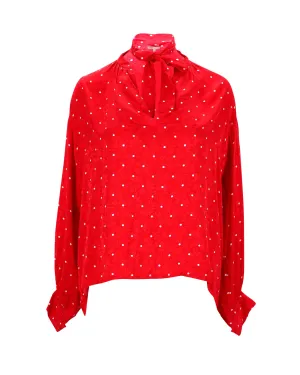 Maje Polka Dot Bow Shirt in Red Viscose