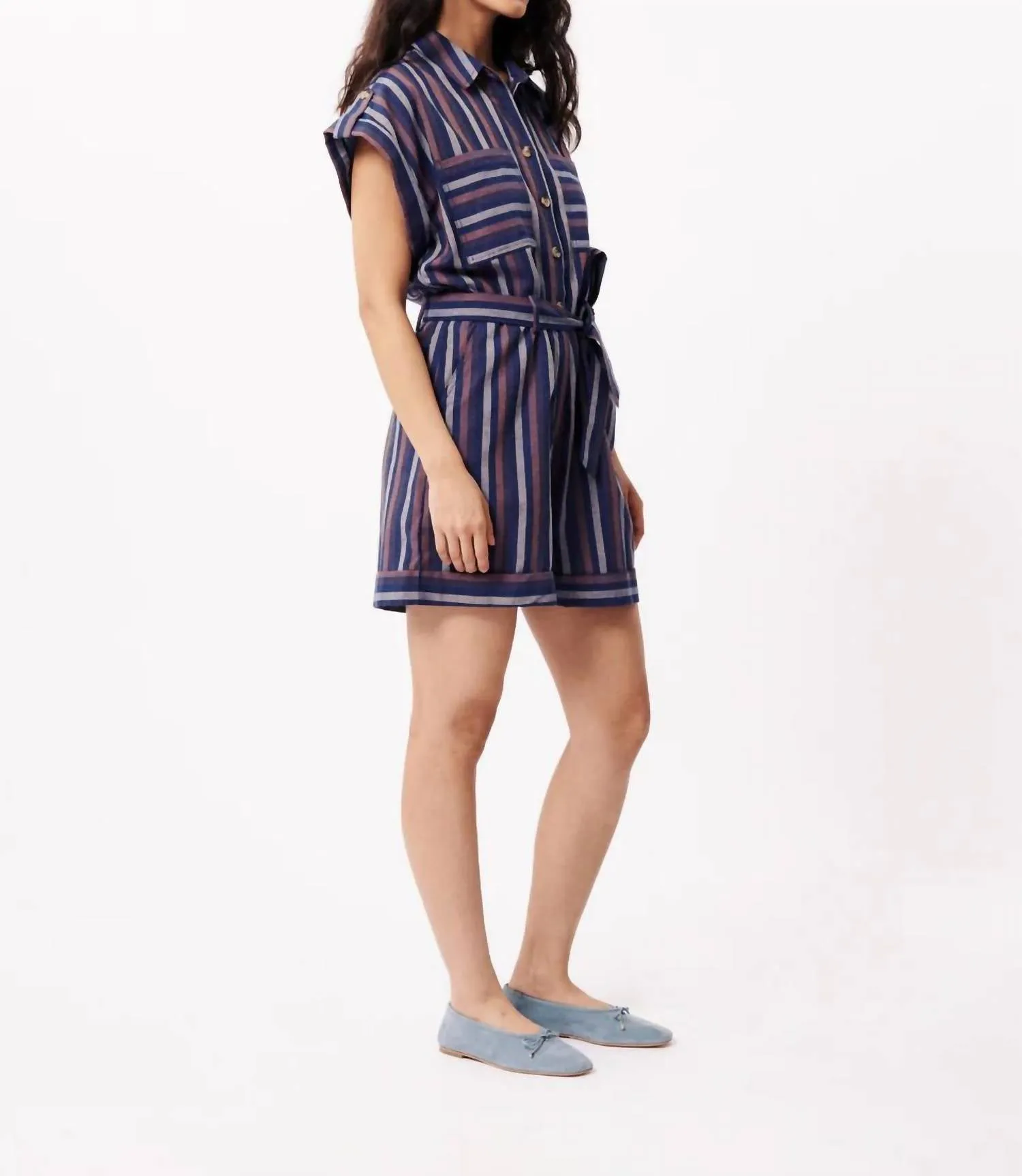 Melina Woven Romper In Electric Blue