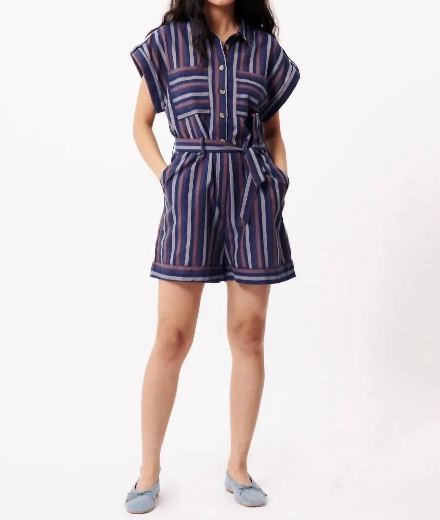 Melina Woven Romper In Electric Blue