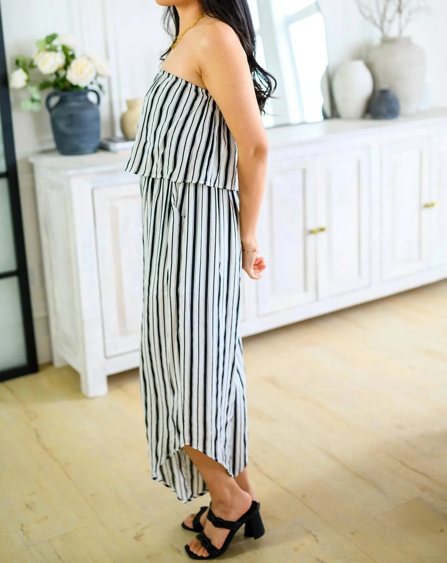 Modern Stripes Sleeveless Jumpsuit In Navy/white