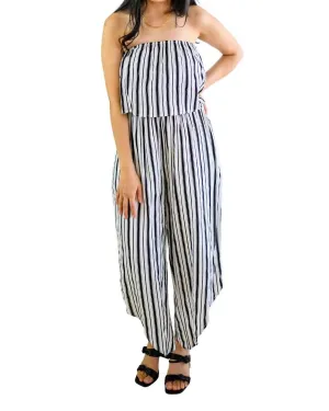 Modern Stripes Sleeveless Jumpsuit In Navy/white