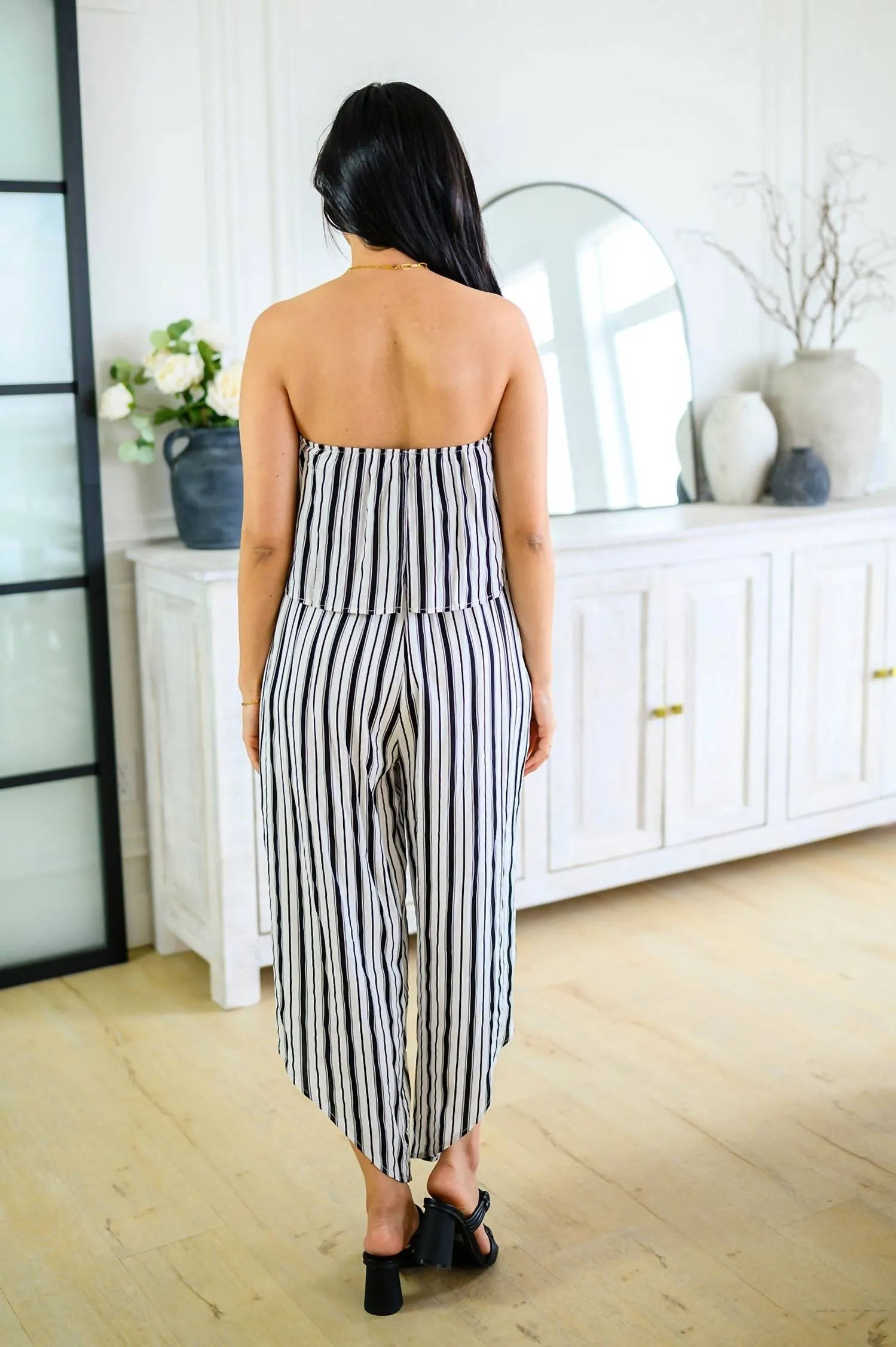 Modern Stripes Sleeveless Jumpsuit In Navy/white