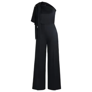 One-shoulder jumpsuit with tie neckline