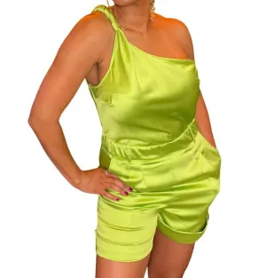 One Sleeve Romper In Lime Green