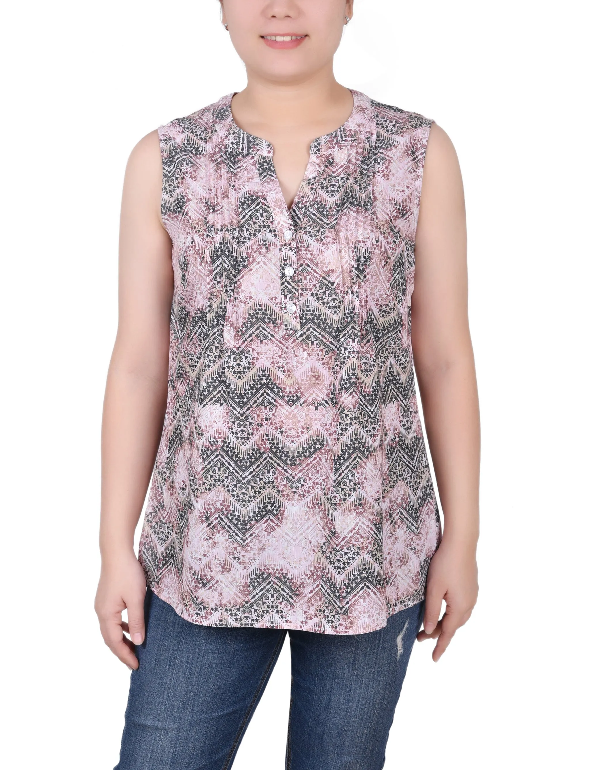 Petite Sleeveless Pintucked Blouse