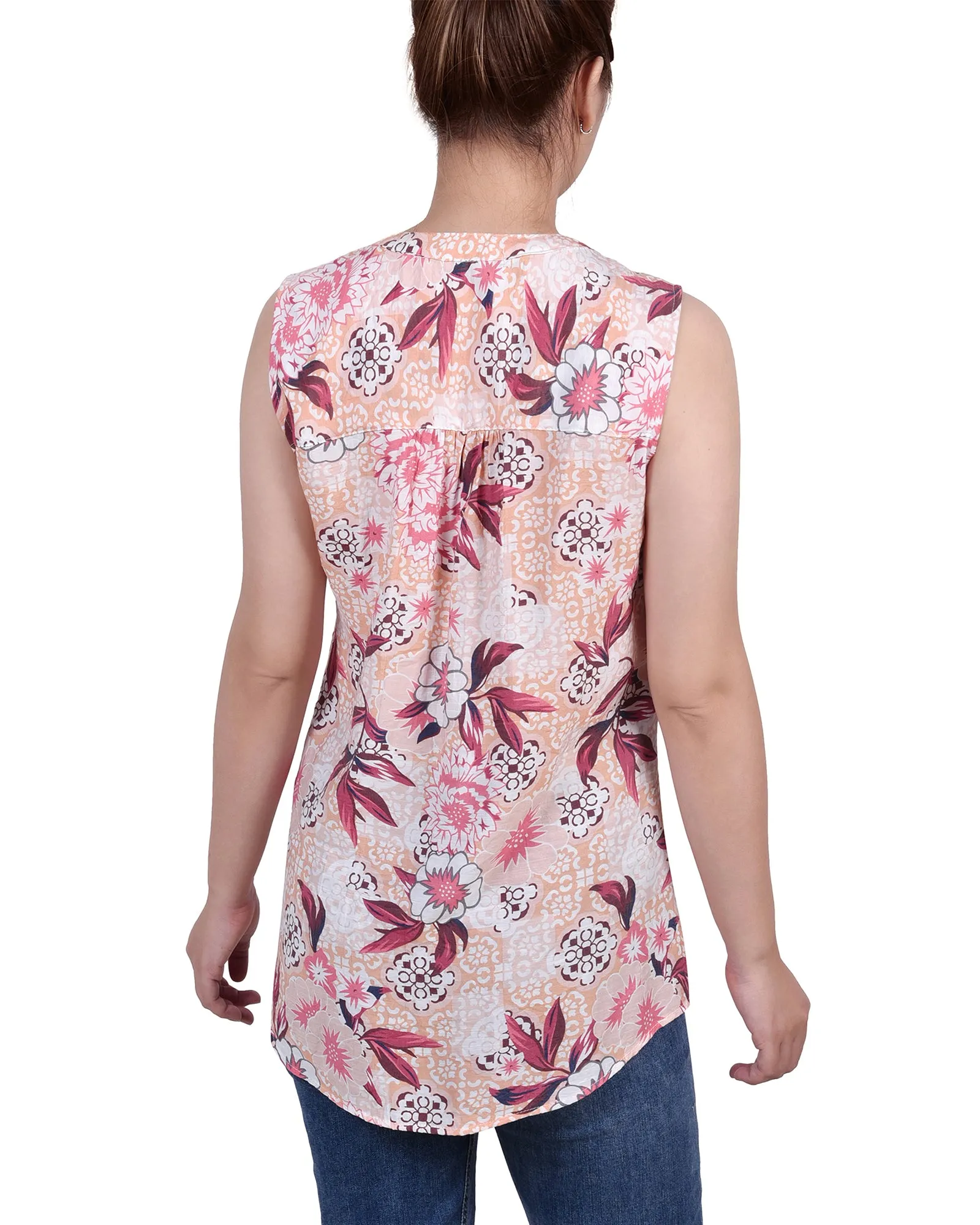 Petite Sleeveless Pintucked Blouse