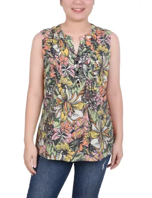 Petite Sleeveless Pintucked Blouse