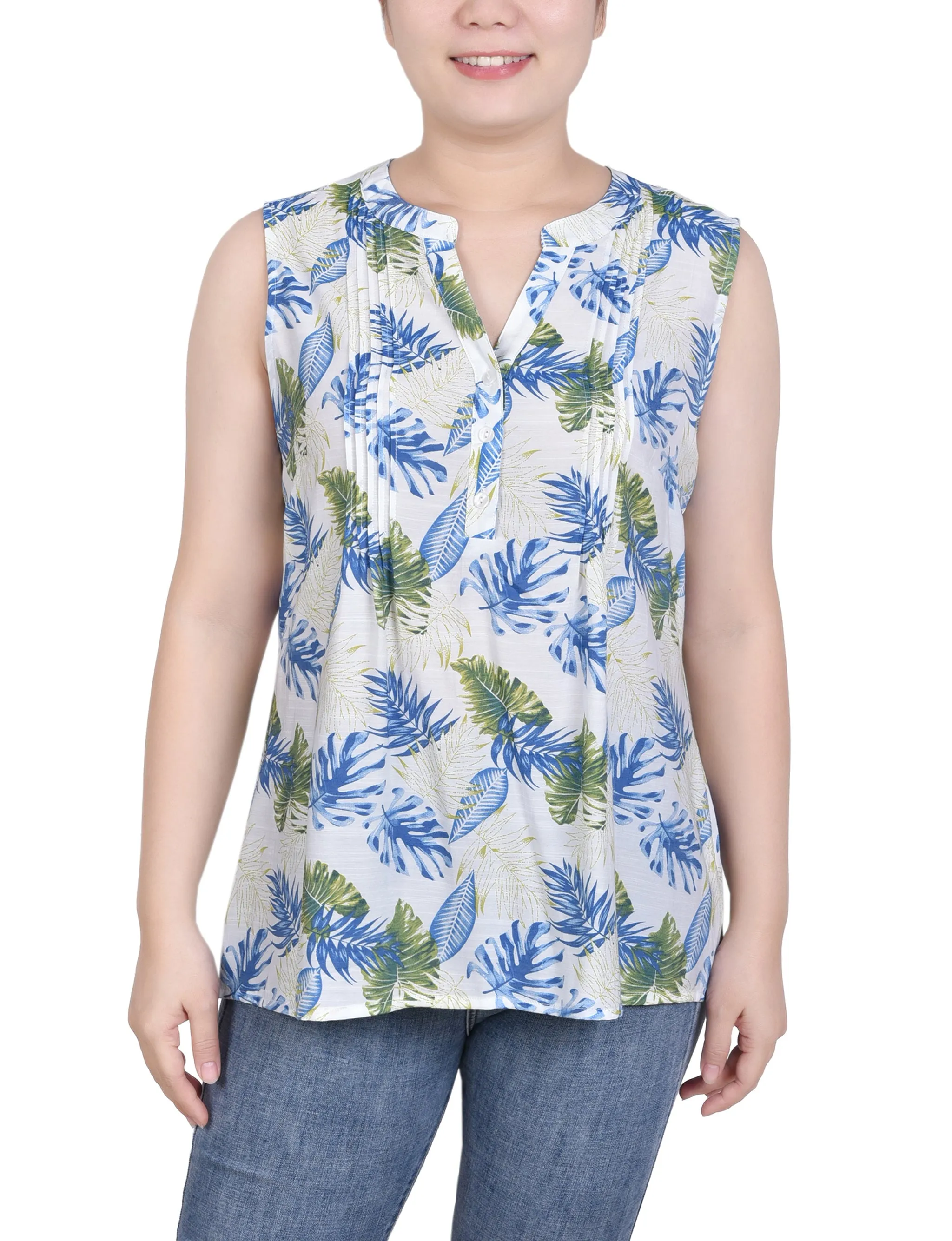 Petite Sleeveless Pintucked Blouse