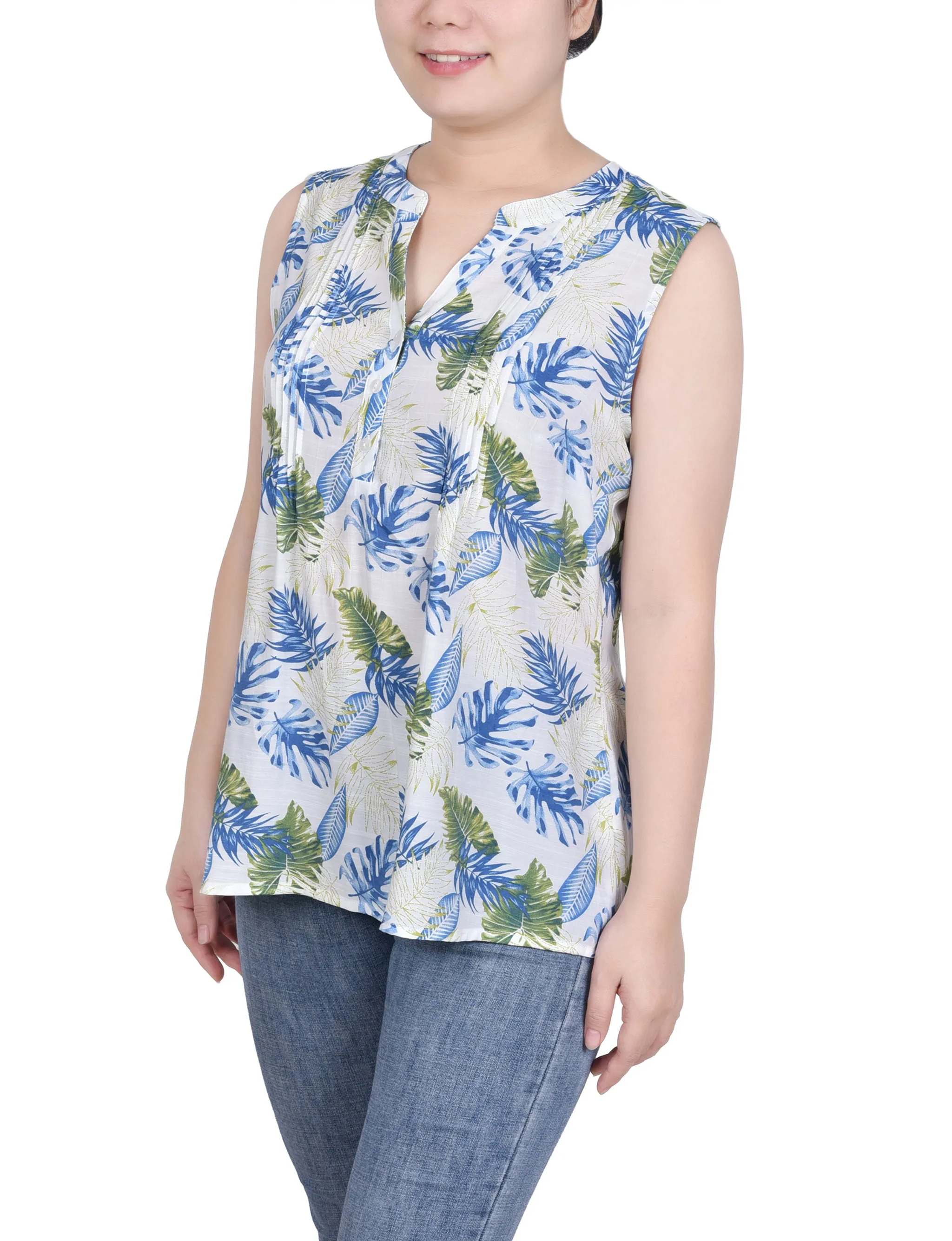 Petite Sleeveless Pintucked Blouse