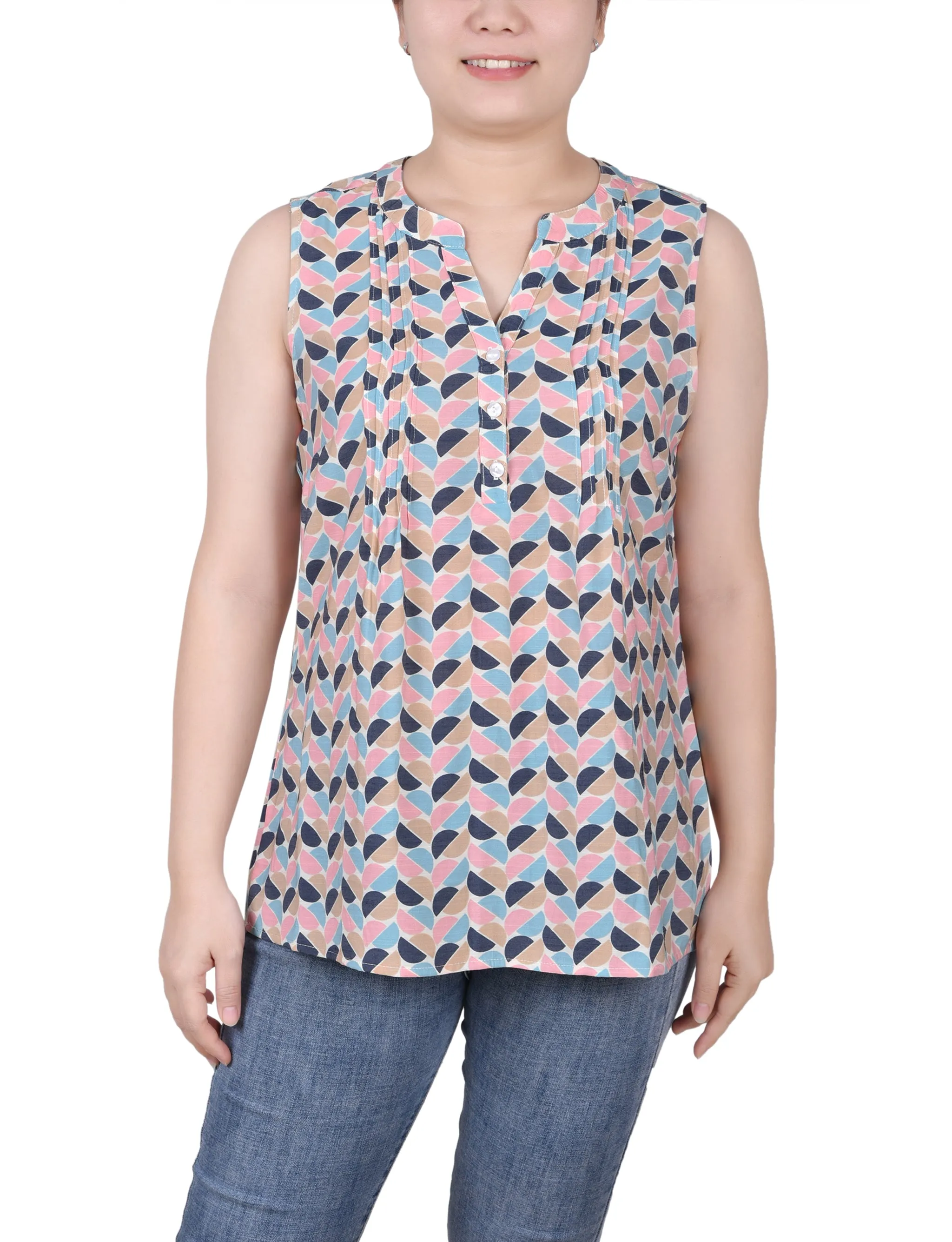 Petite Sleeveless Pintucked Blouse
