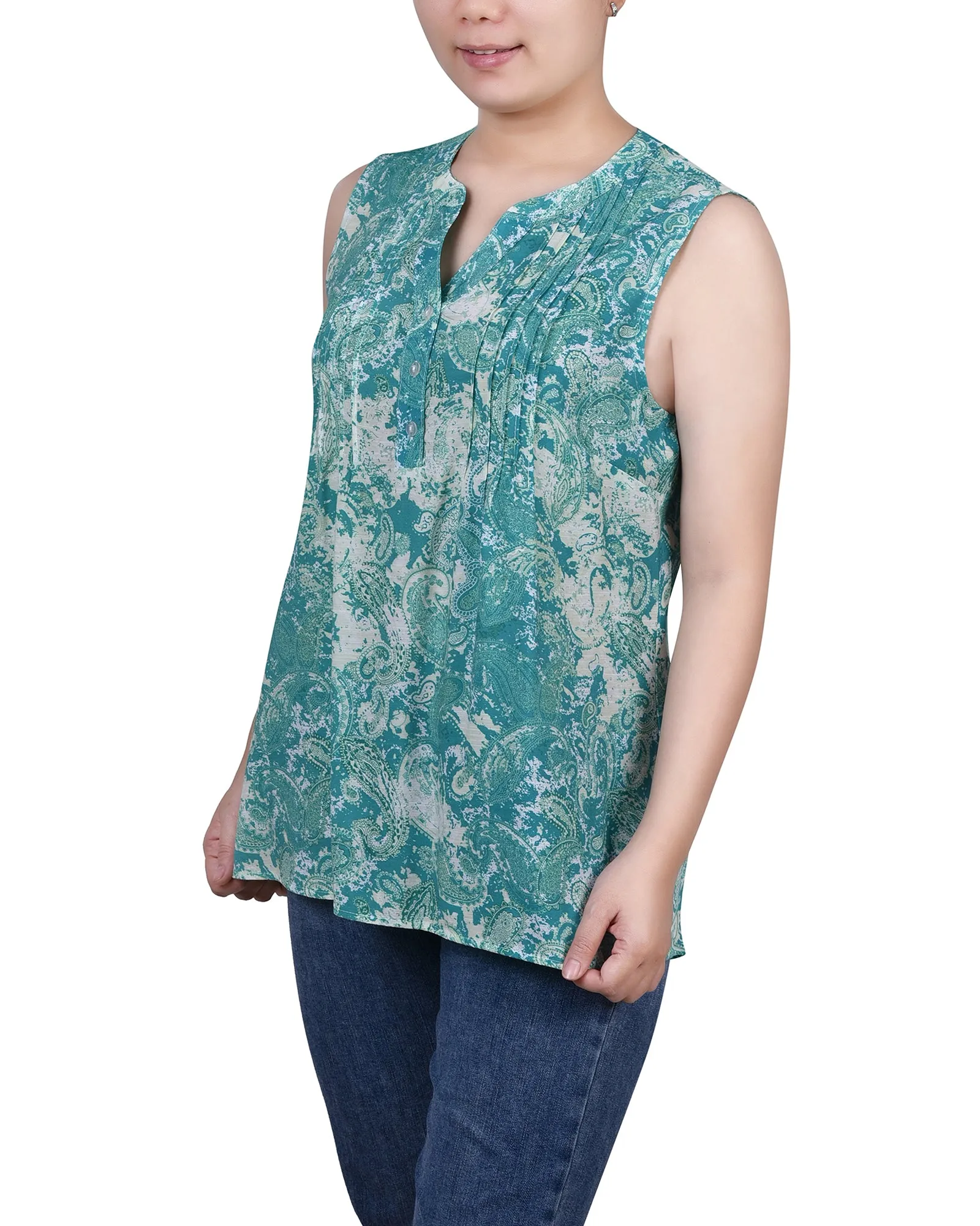 Petite Sleeveless Pintucked Blouse