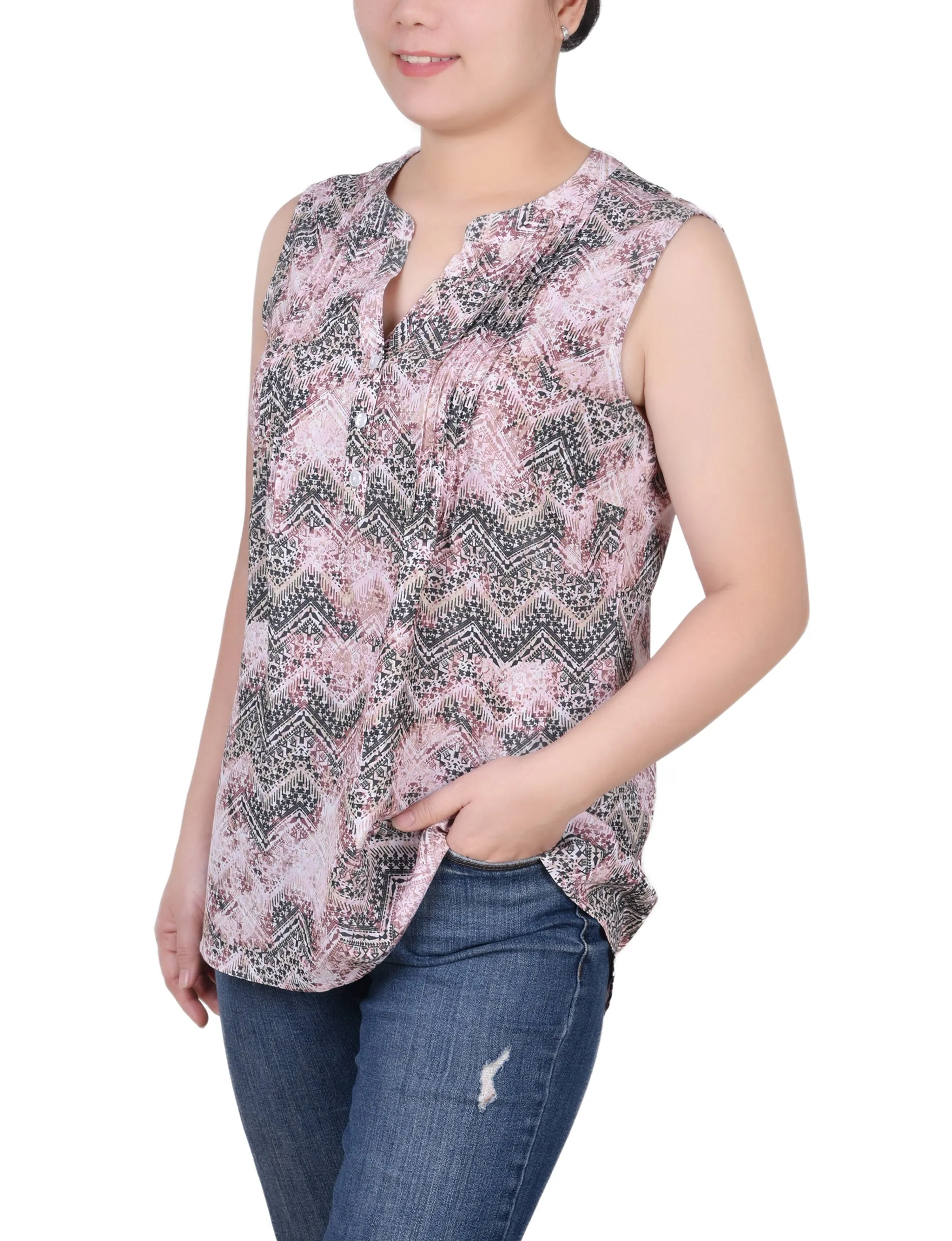 Petite Sleeveless Pintucked Blouse
