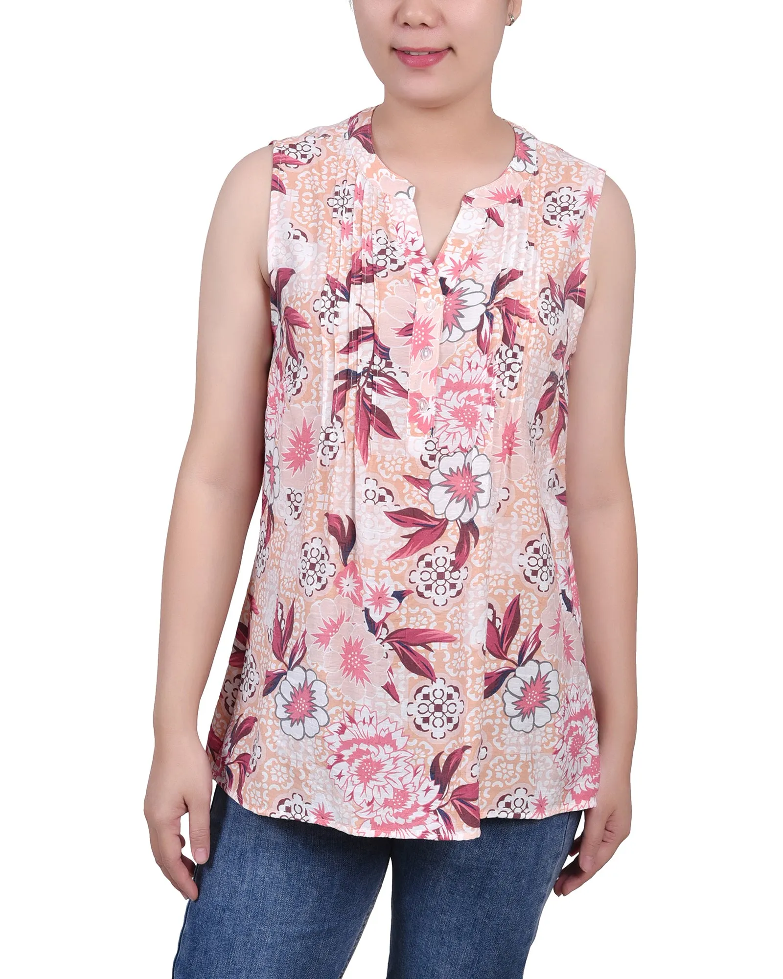 Petite Sleeveless Pintucked Blouse