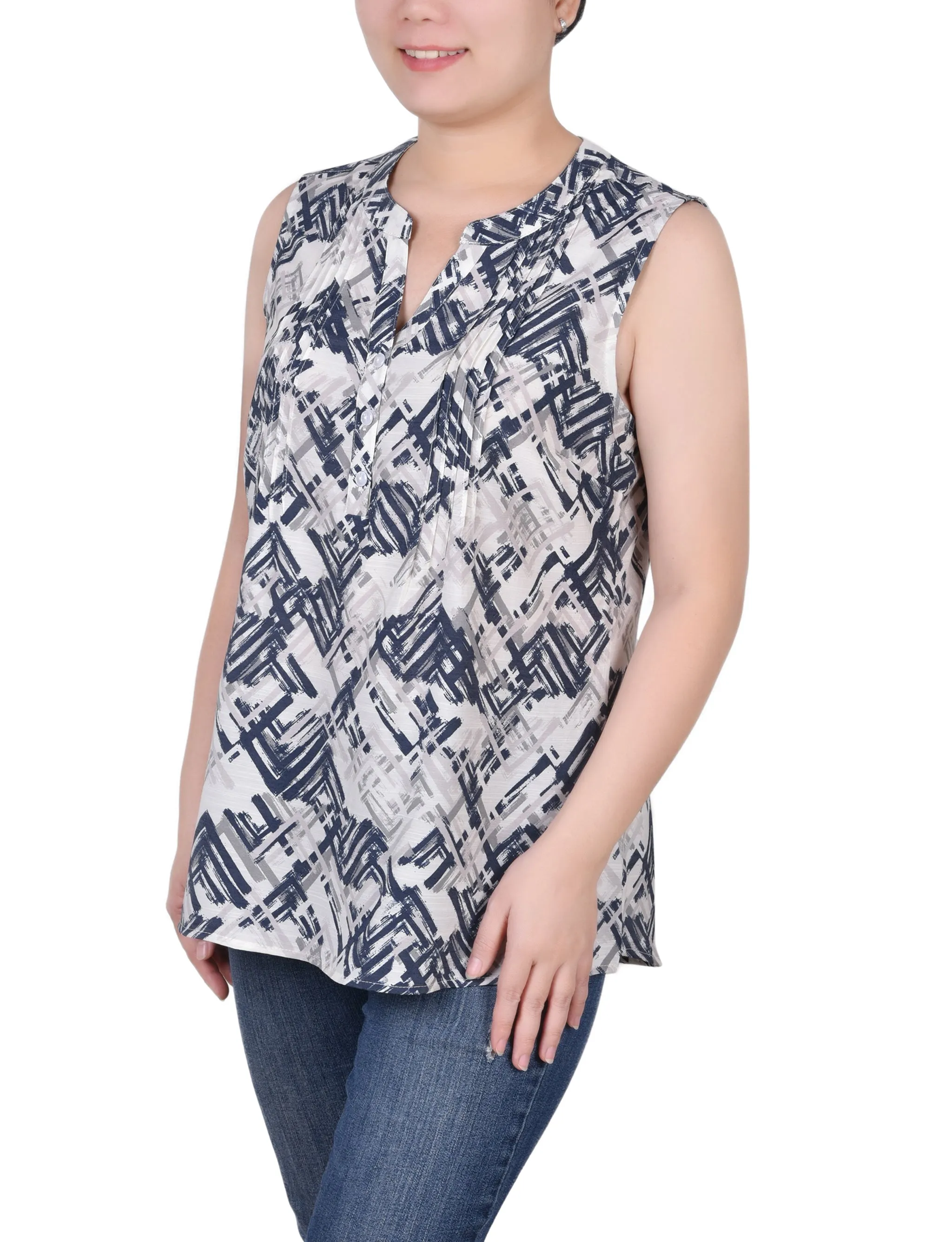 Petite Sleeveless Pintucked Blouse