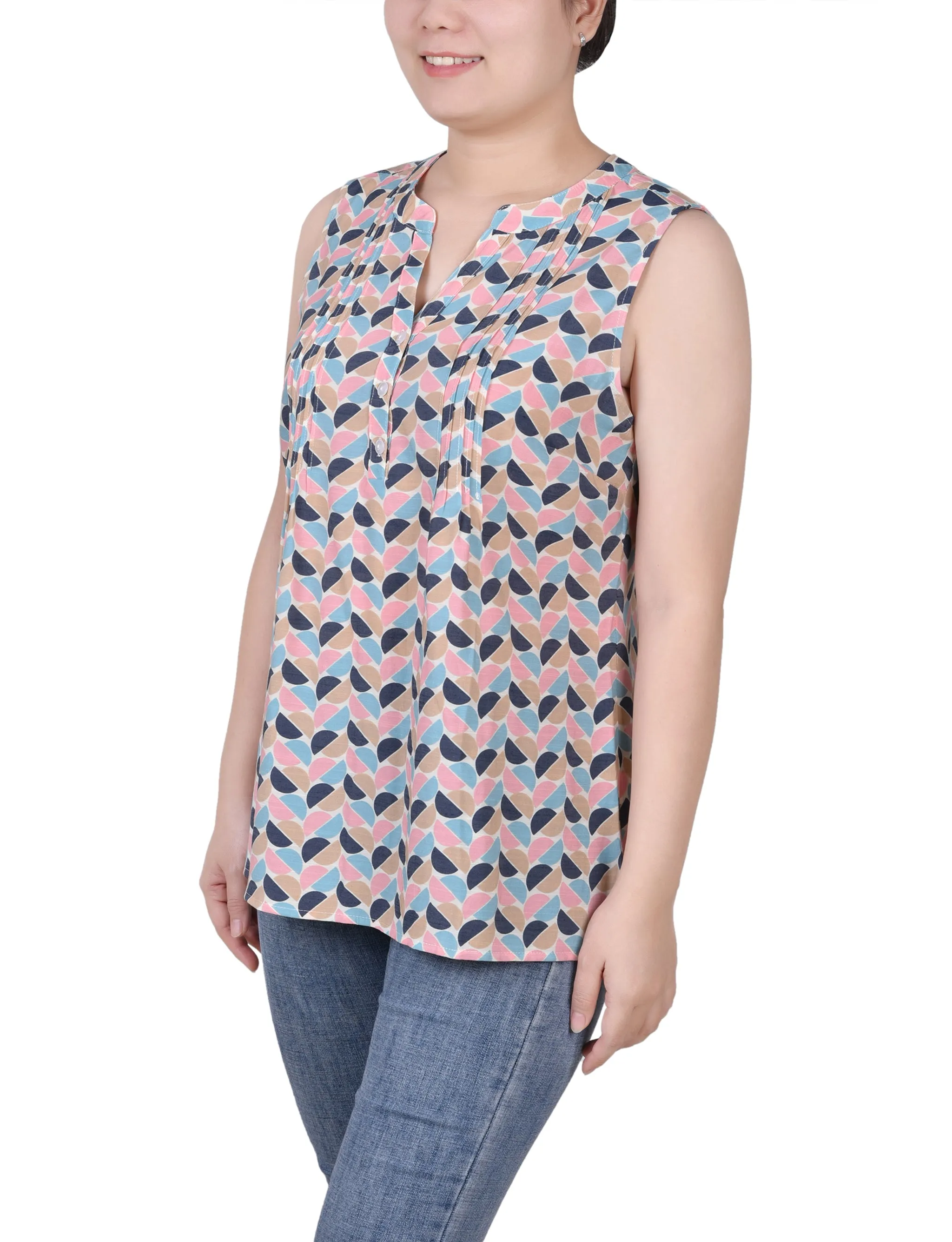 Petite Sleeveless Pintucked Blouse