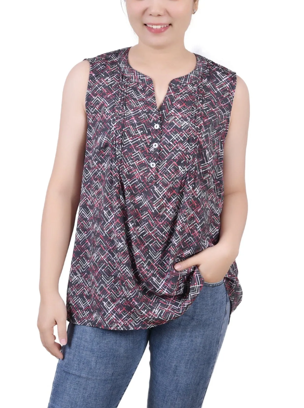 Petite Sleeveless Pintucked Blouse