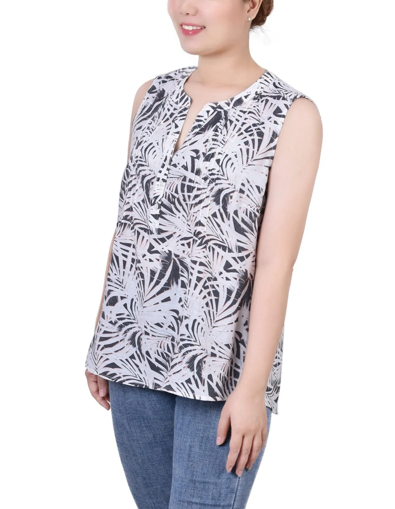 Petite Sleeveless Pintucked Blouse