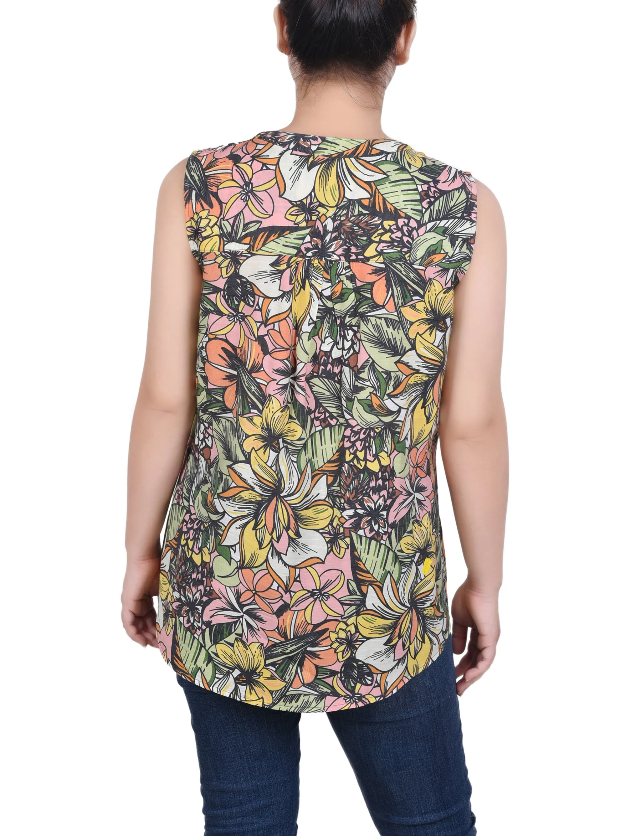 Petite Sleeveless Pintucked Blouse