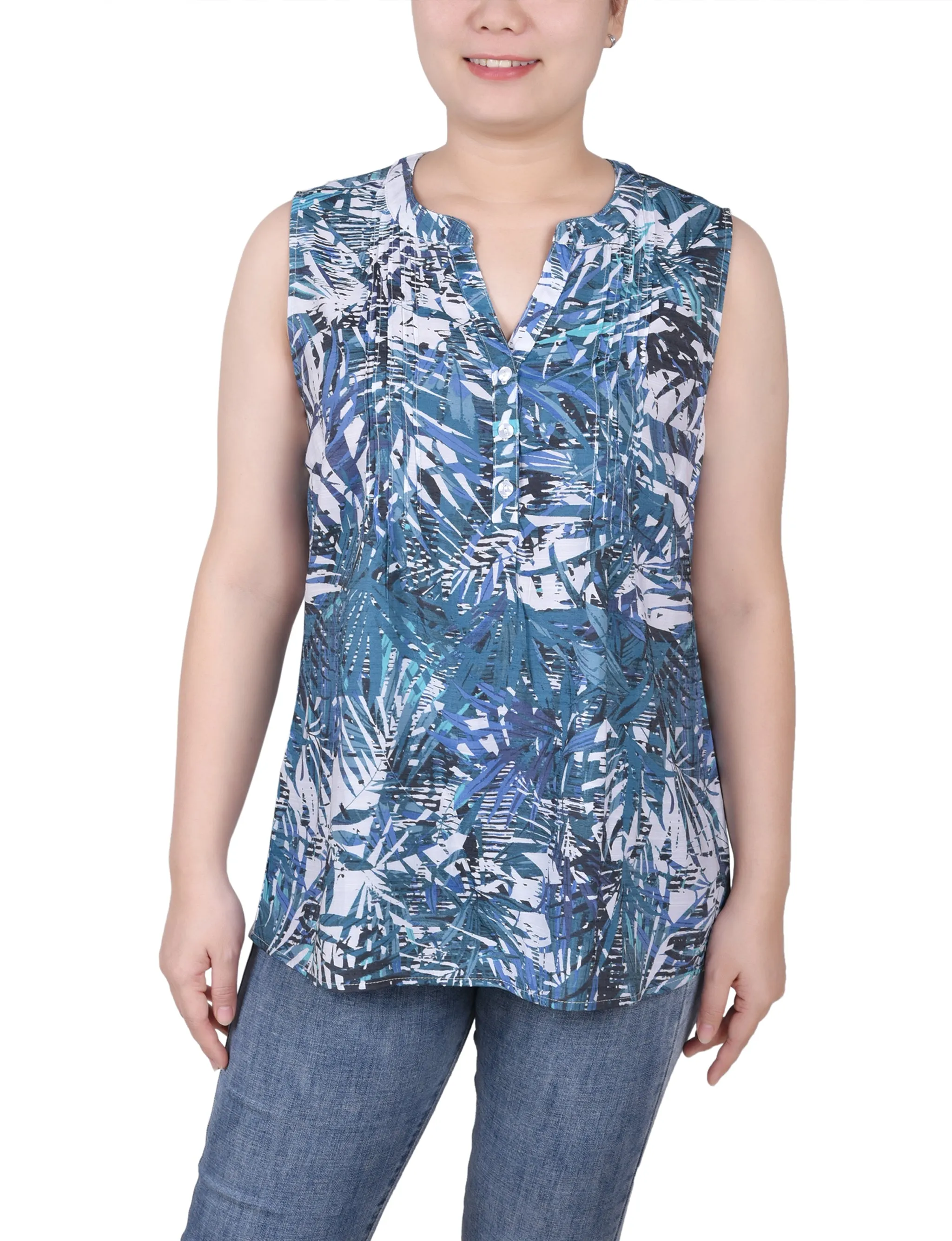 Petite Sleeveless Pintucked Blouse
