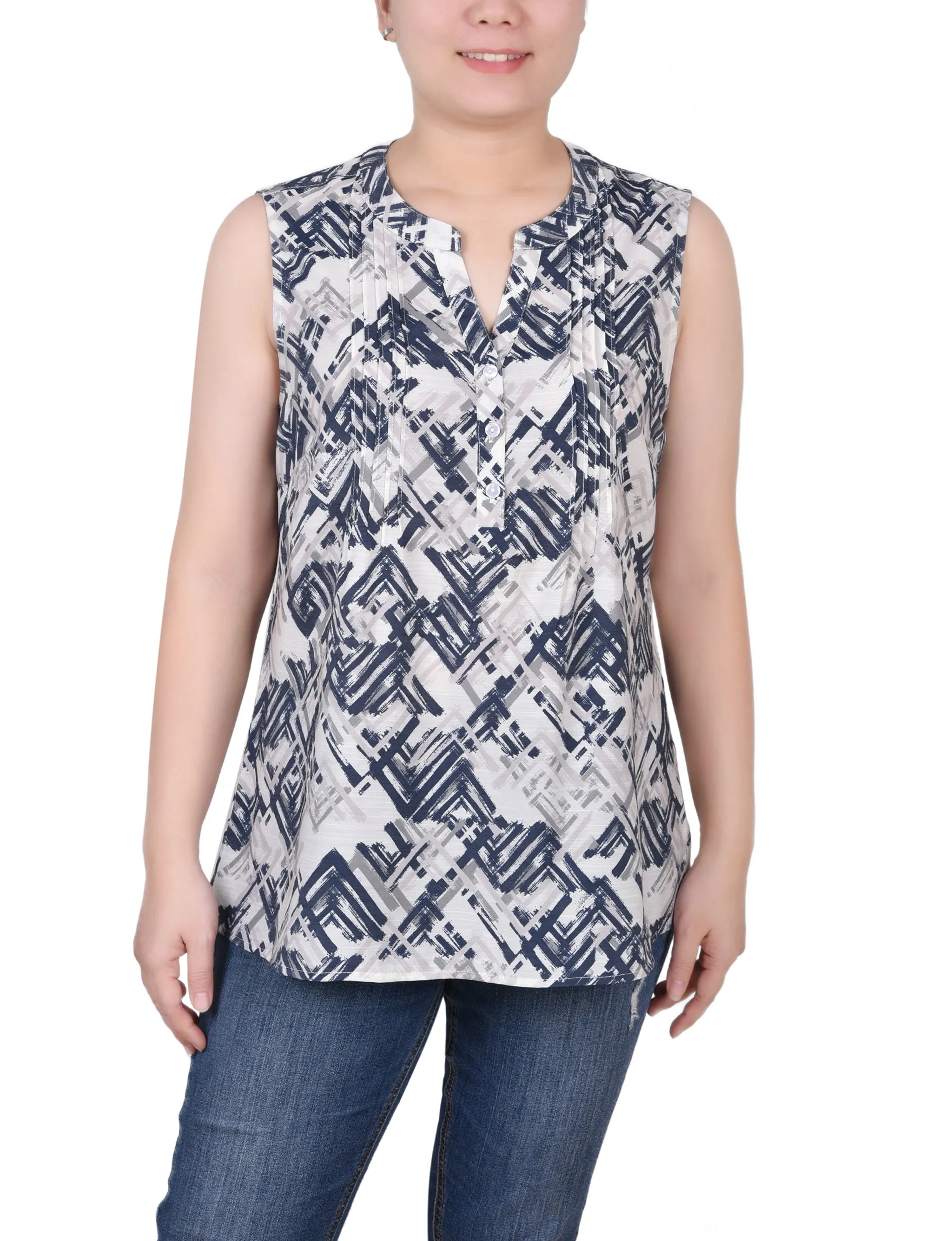 Petite Sleeveless Pintucked Blouse