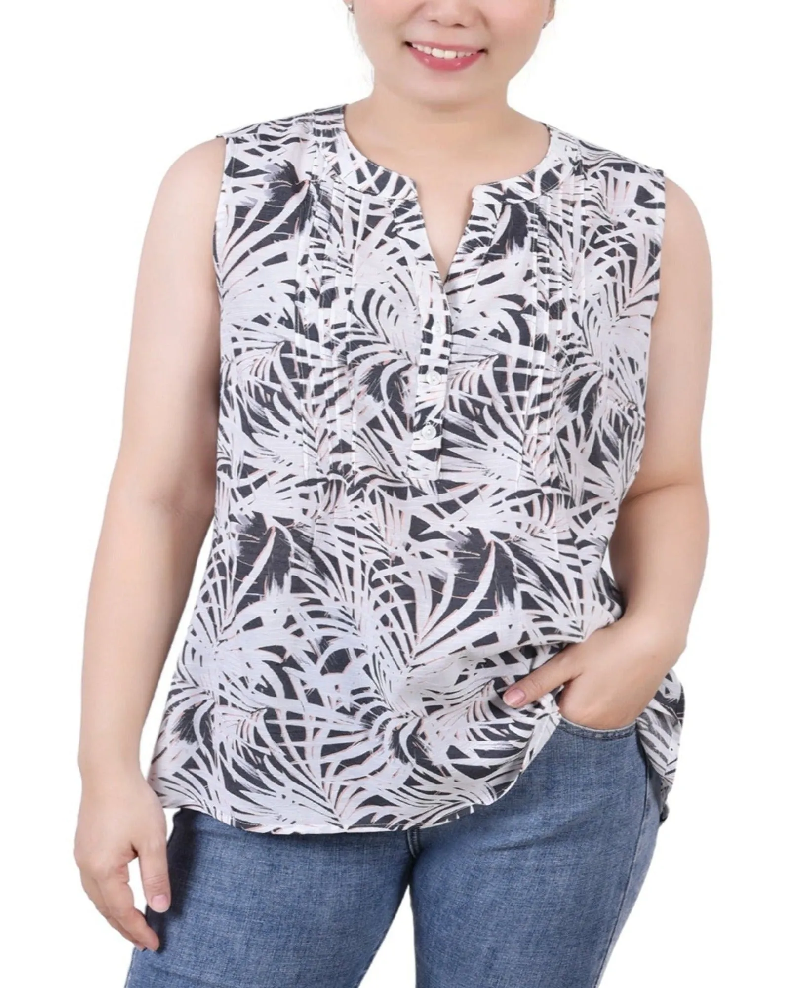 Petite Sleeveless Pintucked Blouse