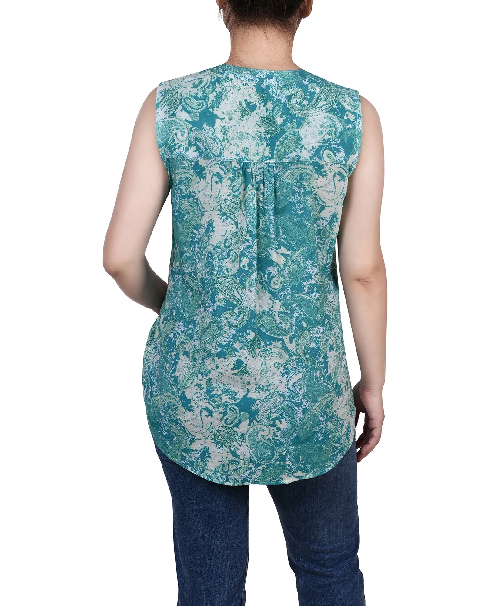 Petite Sleeveless Pintucked Blouse