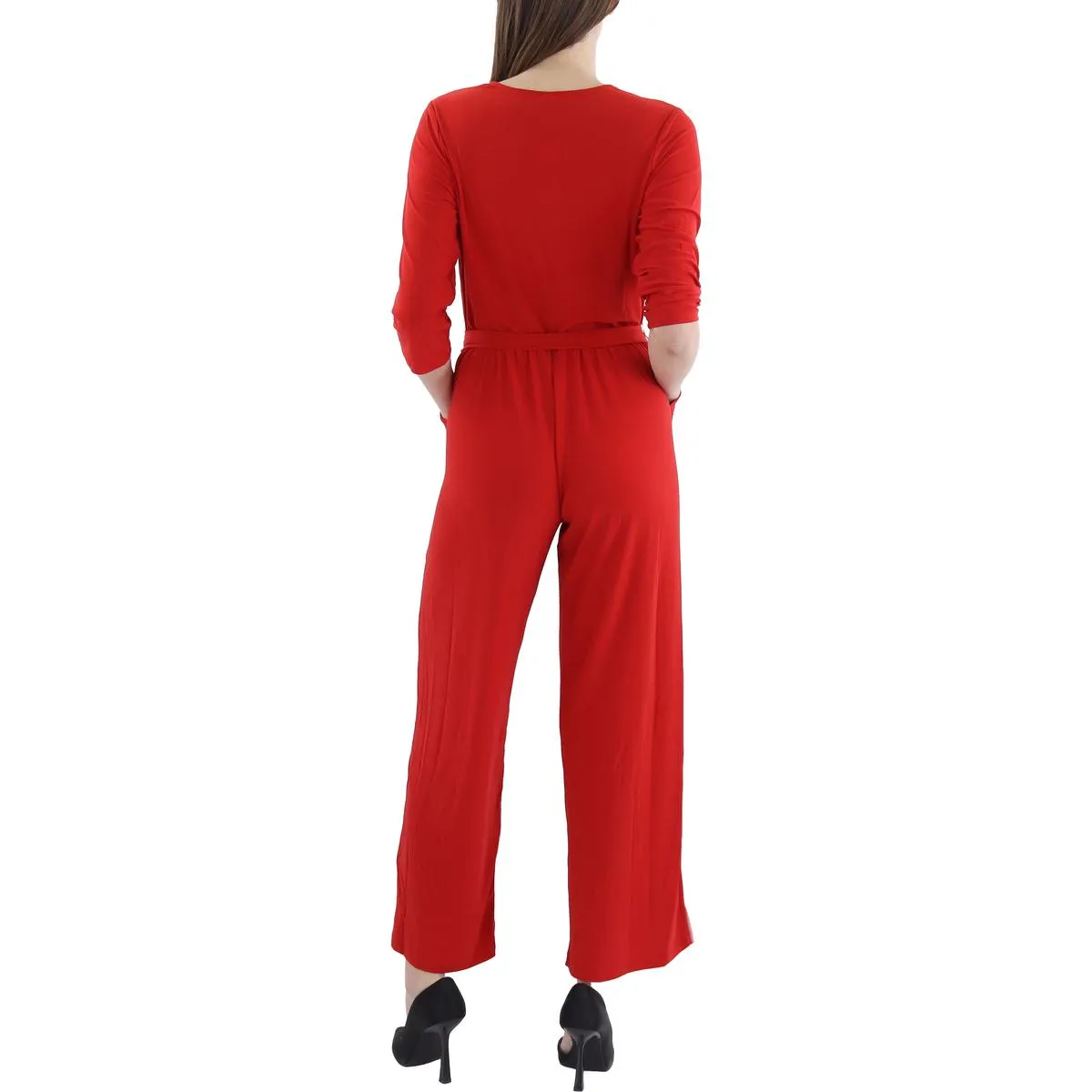 Petites Womens Belted Light Jumpsuit