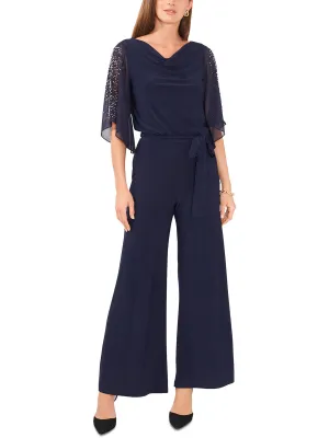 Petites Womens Embellished Chiffon Jumpsuit