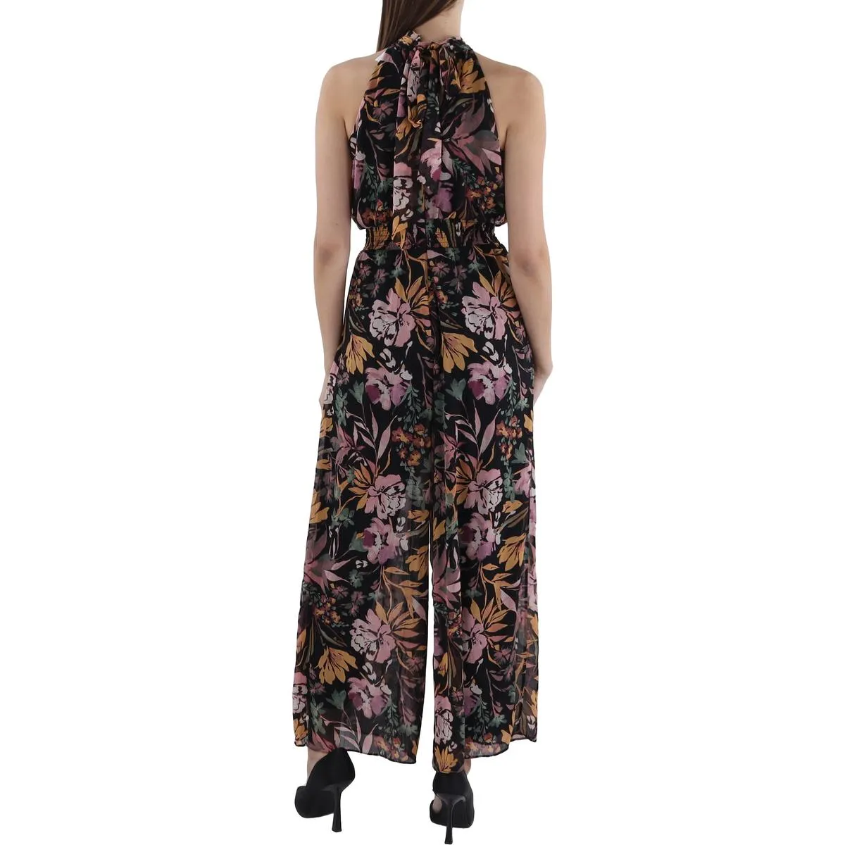 Petites Womens Full Length Smocked Jumpsuit