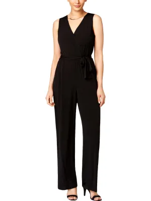 Petites Womens Matte Jersey V-Neck Jumpsuit