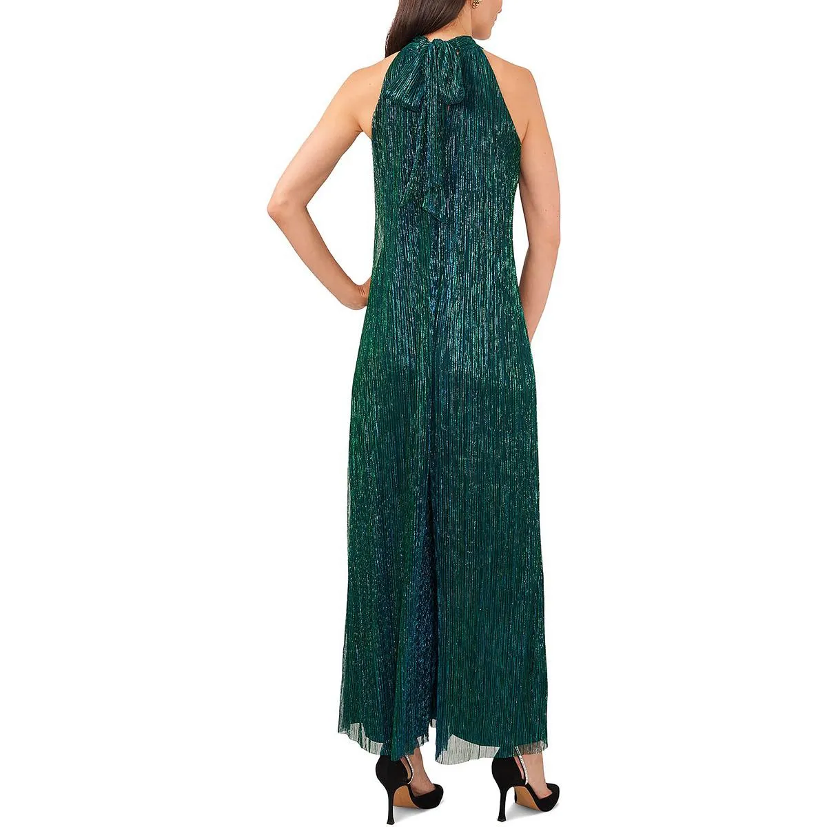 Petites Womens Metallic Halter Jumpsuit