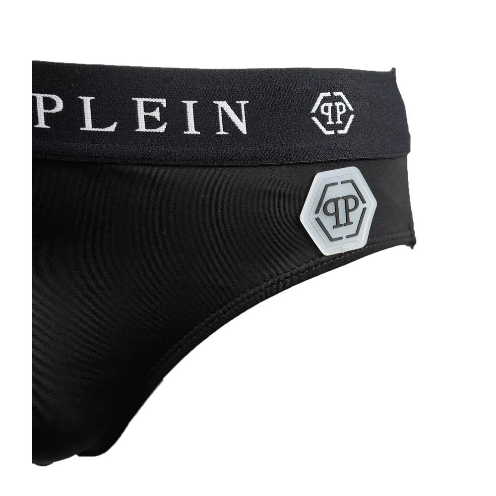 Philipp Plein Sleek Nylon Swim Briefs with Iconic Logo Men's Detail