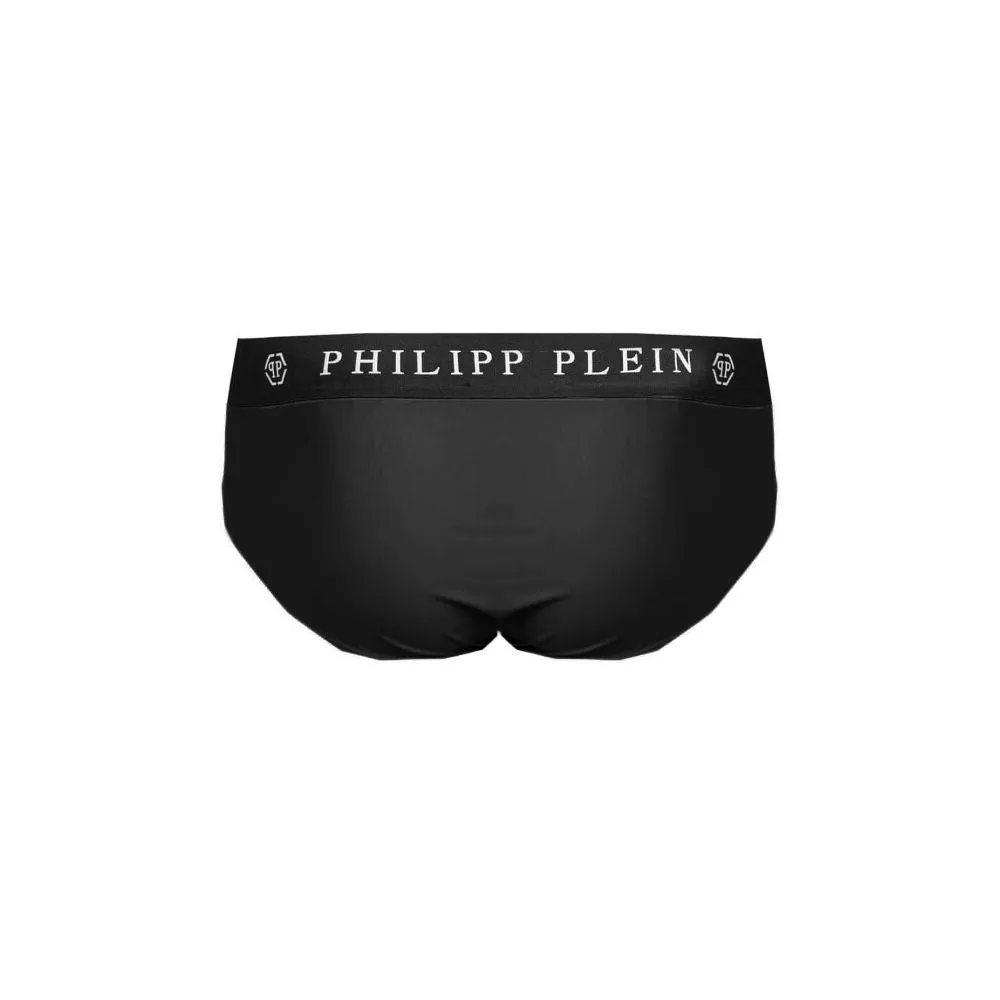 Philipp Plein Sleek Nylon Swim Briefs with Iconic Logo Men's Detail