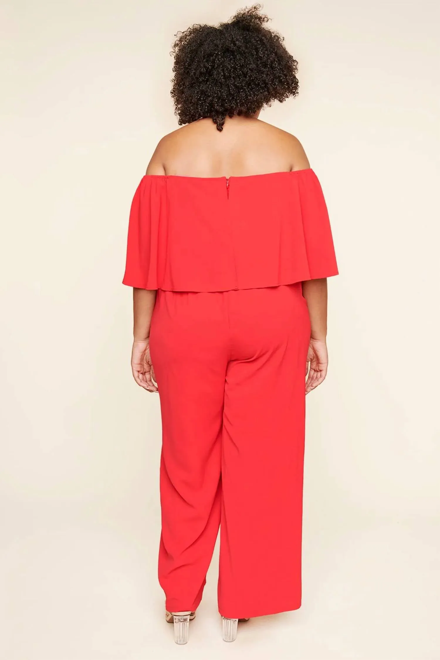 Plus Bailamos Off The Shoulder Jumpsuit Curve In Red