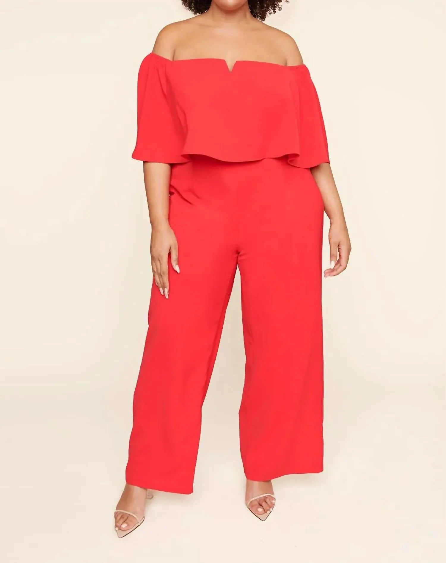 Plus Bailamos Off The Shoulder Jumpsuit Curve In Red