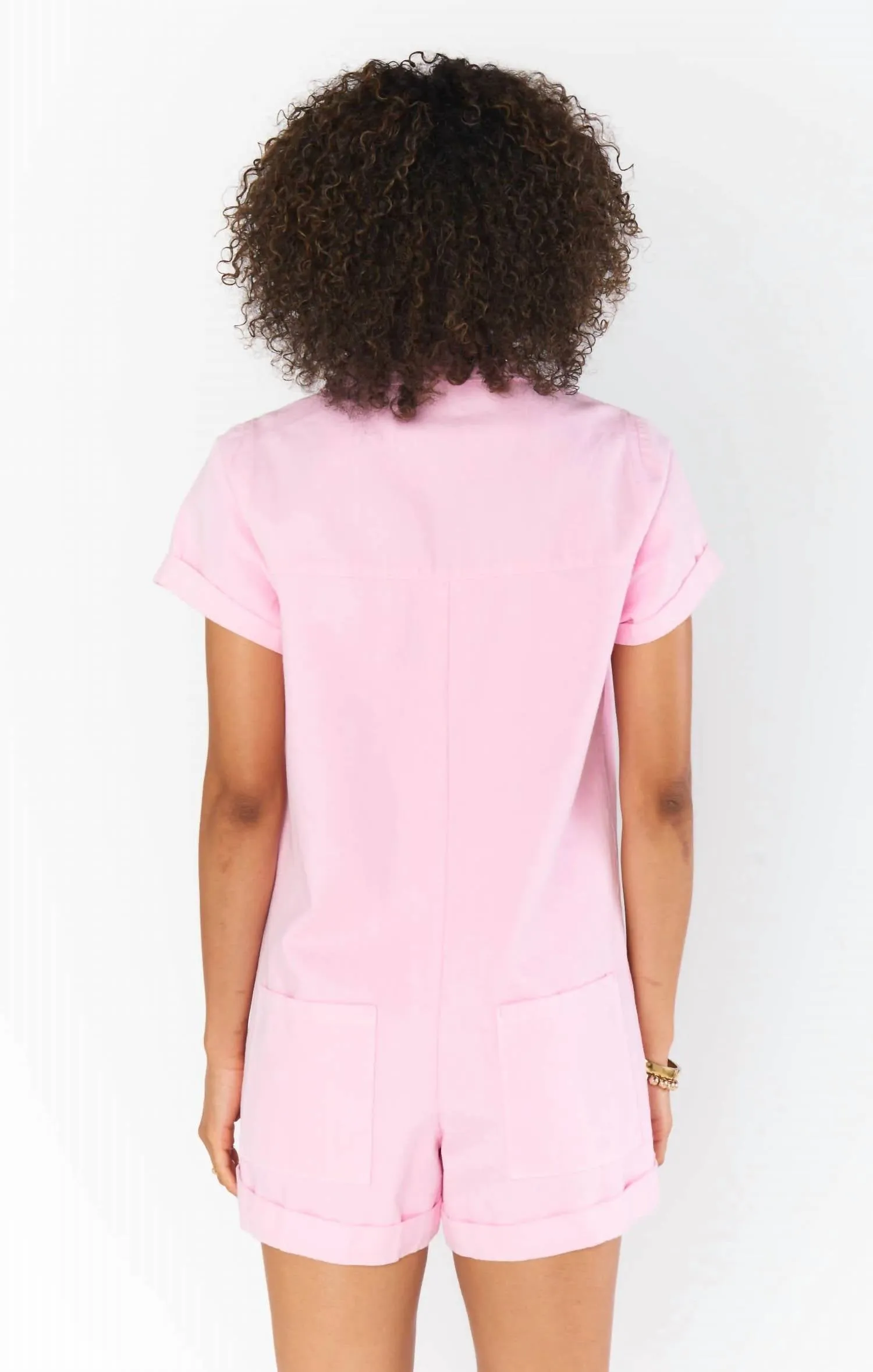 Range Denim Romper In Candy Pink