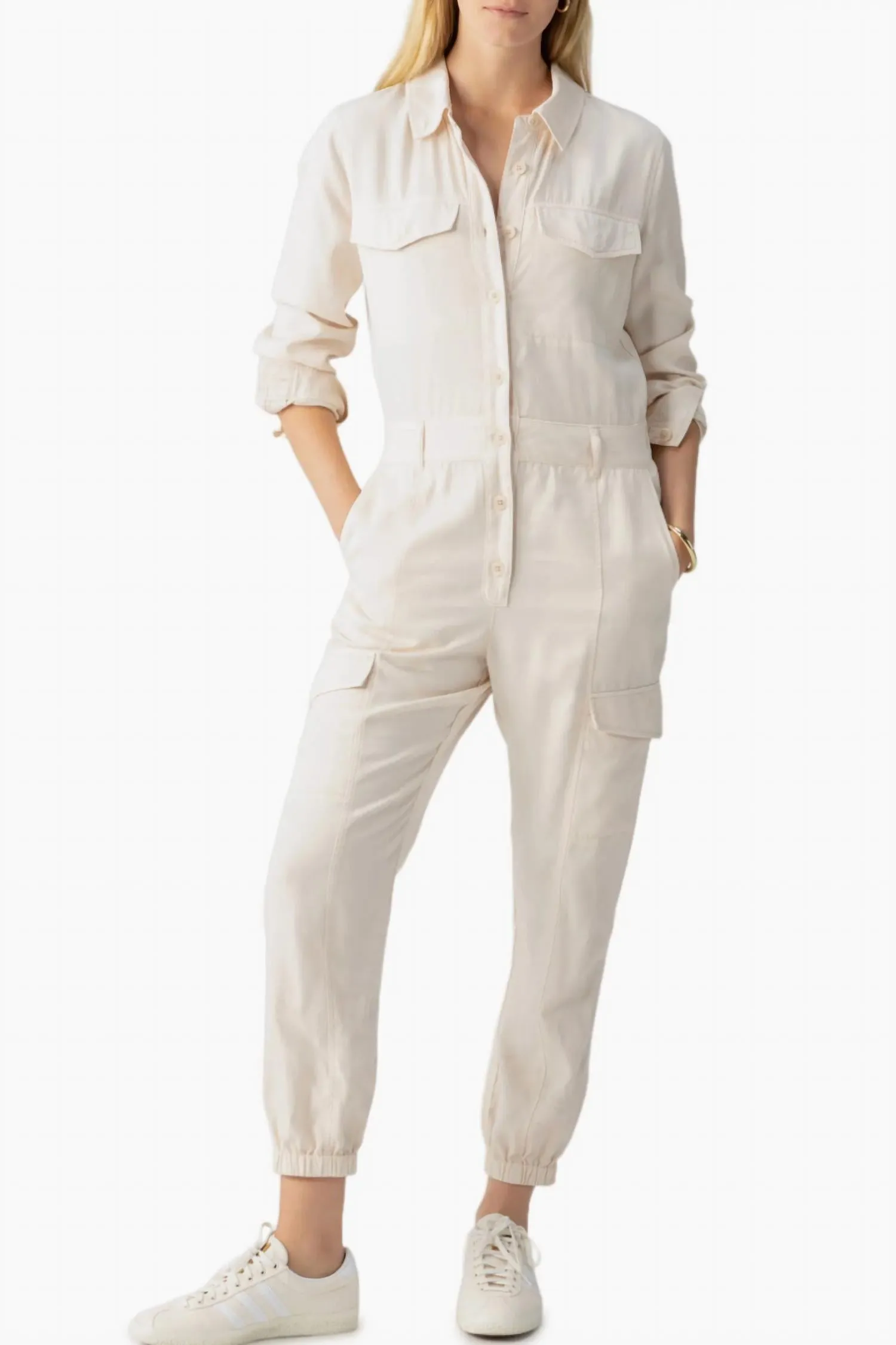 Rebel Long Sleeve Jumpsuit In Toasted Almond