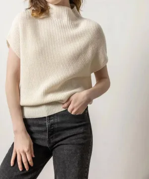 Ribbed Funnel Neck Sweater In Ivory