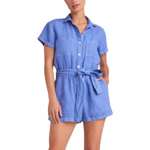 Rolled Hem Utility Romper In Bahia Blue