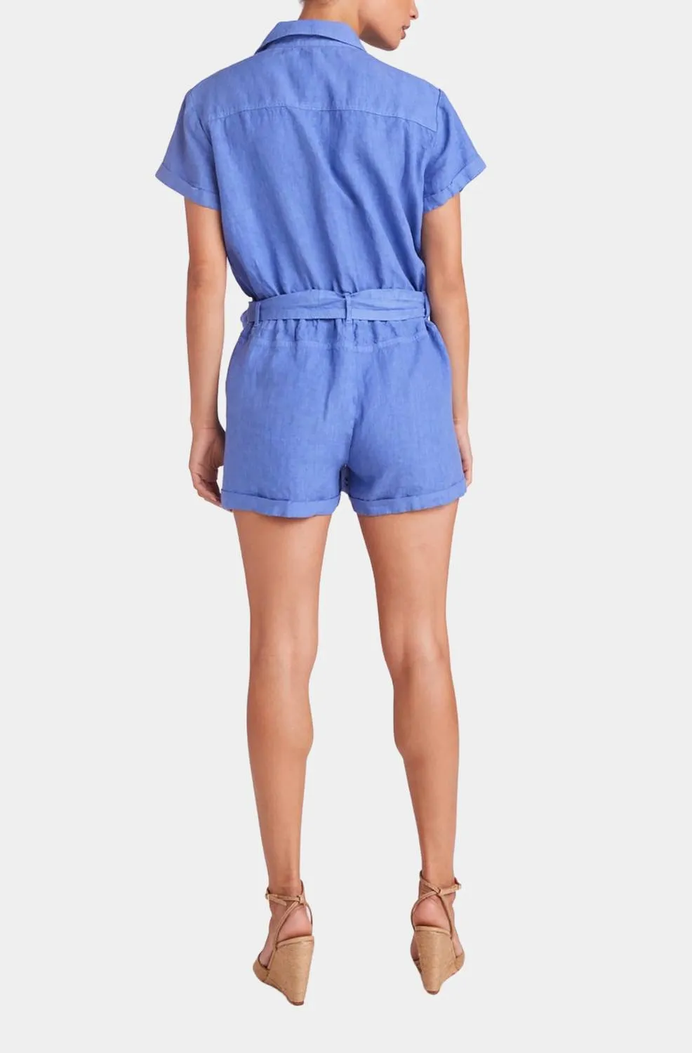 Rolled Hem Utility Romper In Bahia Blue