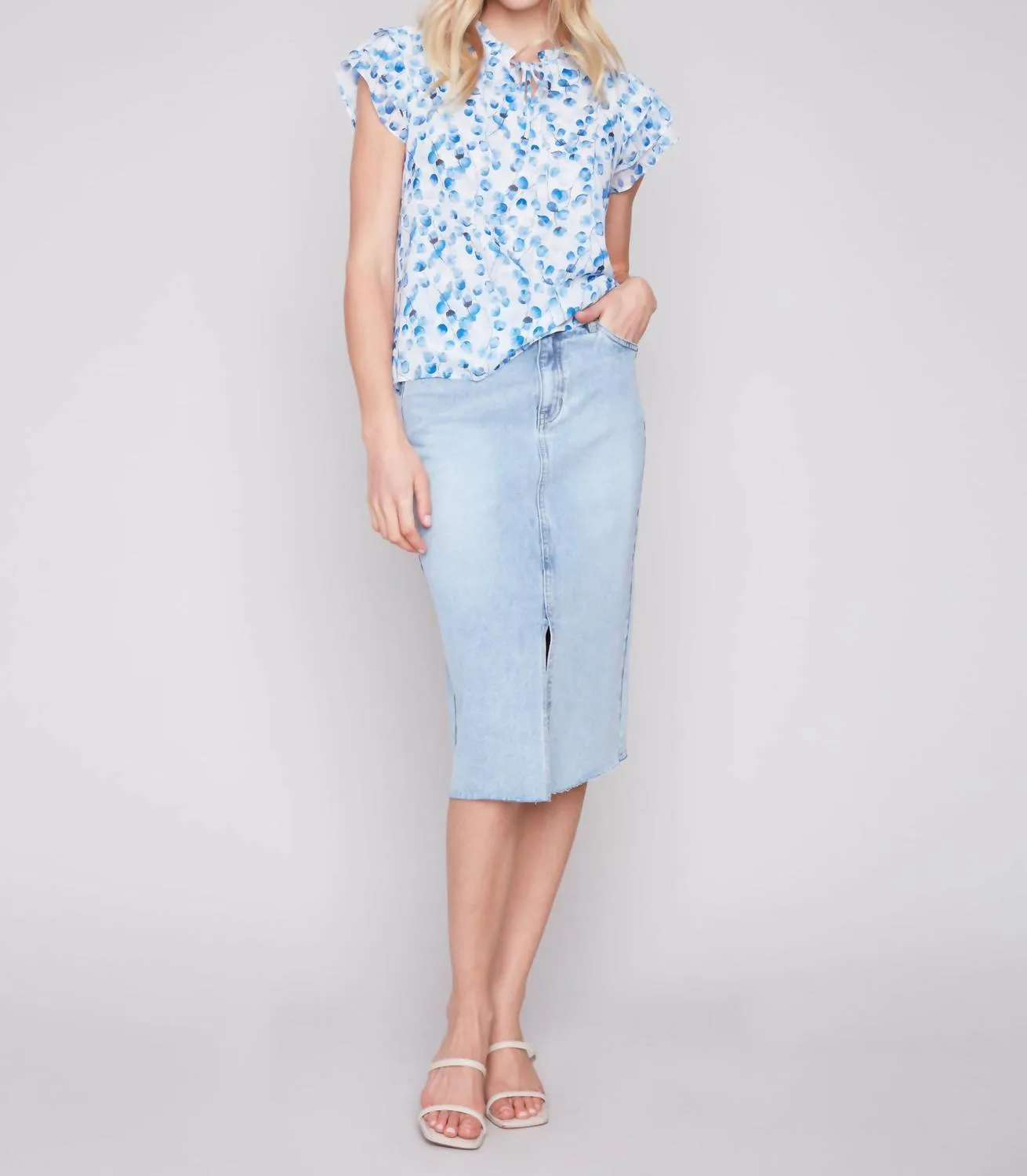 Ruffle Sleeve Blouse In Riviera