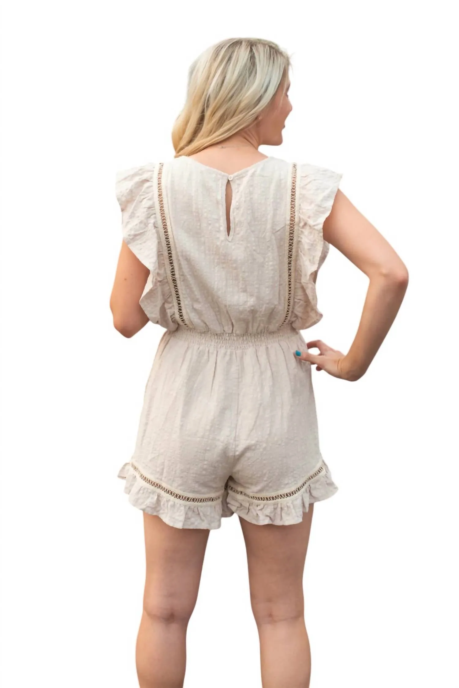 Ruffle Smocked Romper In Neutral