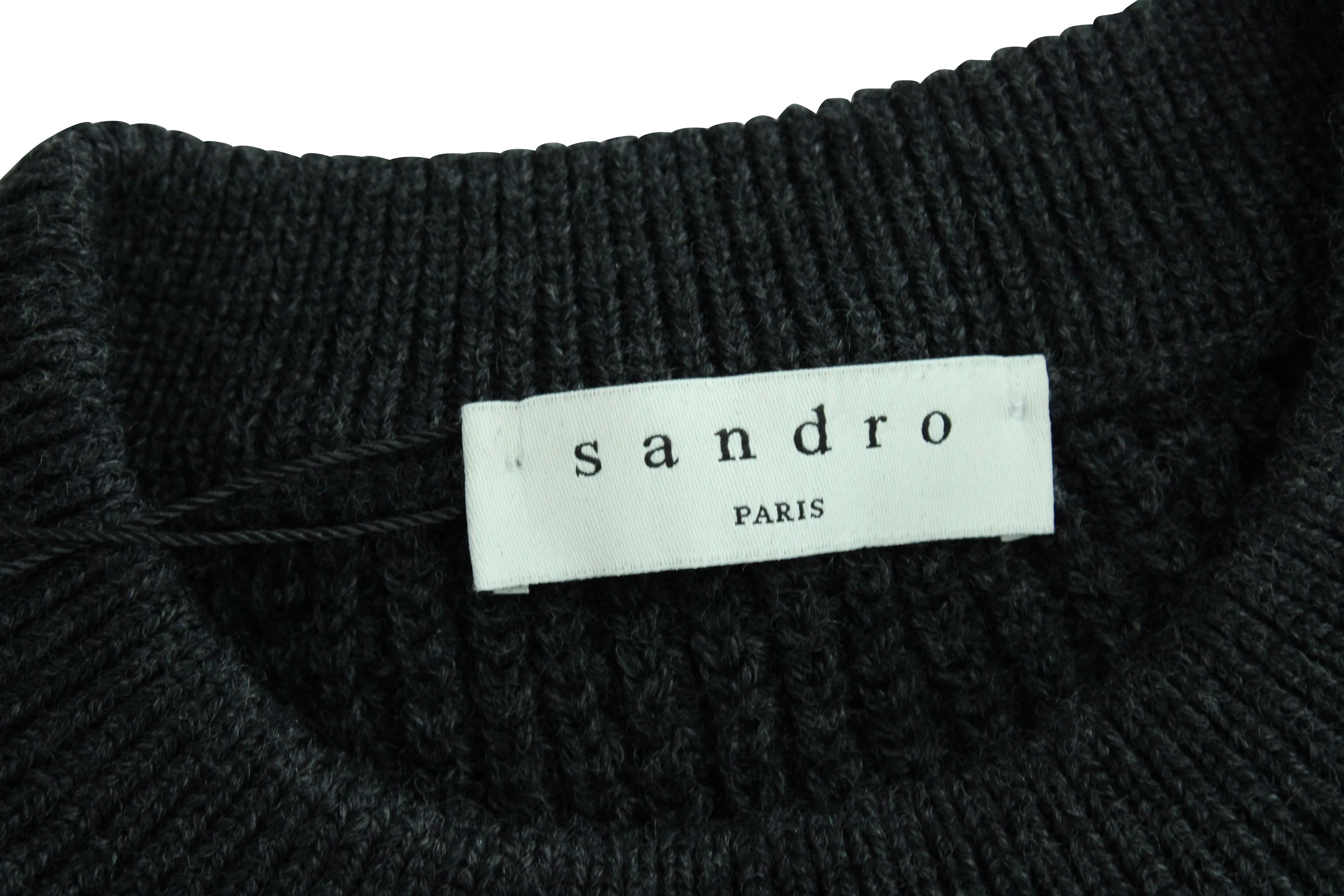 Sandro Paris Checked Pattern Texture Sweater in Dark Grey Wool